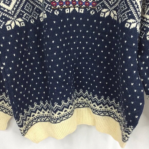 Devold Men's 100% Wool Sweater Setesdal Pattern Blue Red Unisex Size L - Picture 5 of 9